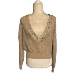 divided HM beige knit long sleeve Oversized crop v neck sweater Acrylic Xs